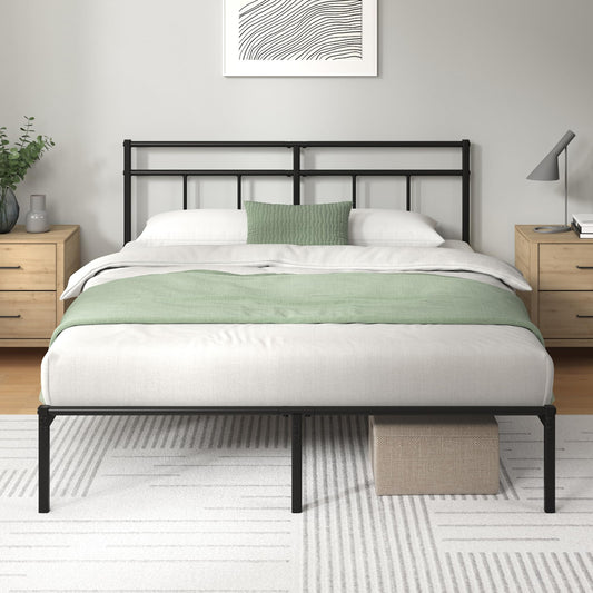 Zinus Elias Double Bed Frame  Bed 135x190 cm  30cm Height Metal Bed Frame with Headboard  Platform bed frame with steel slat support  Modern