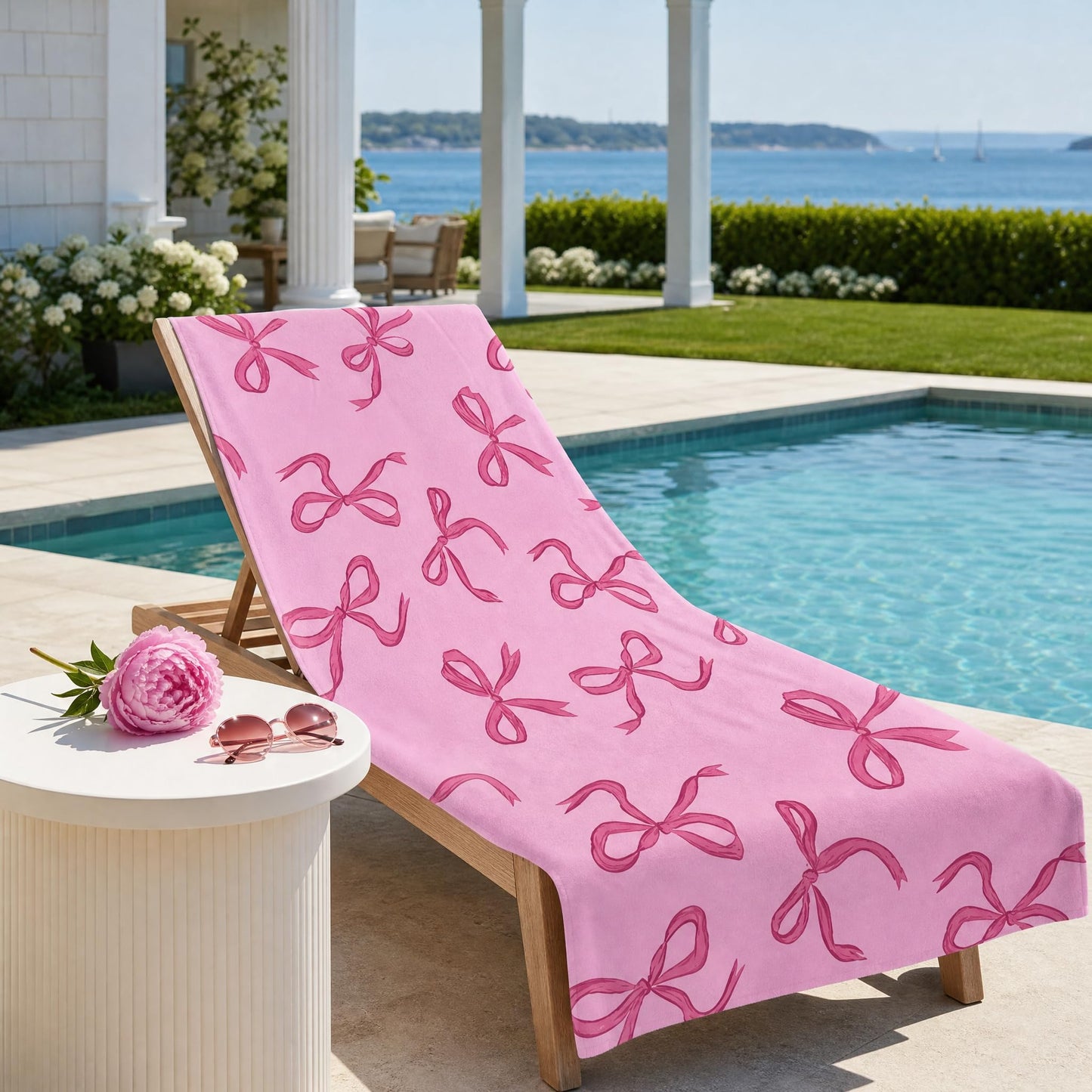 Maslasee Pink Bow Microfibre Beach Towel for Women, Soft Microfibre, Sand - Free, Lightweight Swimming Towel for Beach, Pool, Travel & Gifts