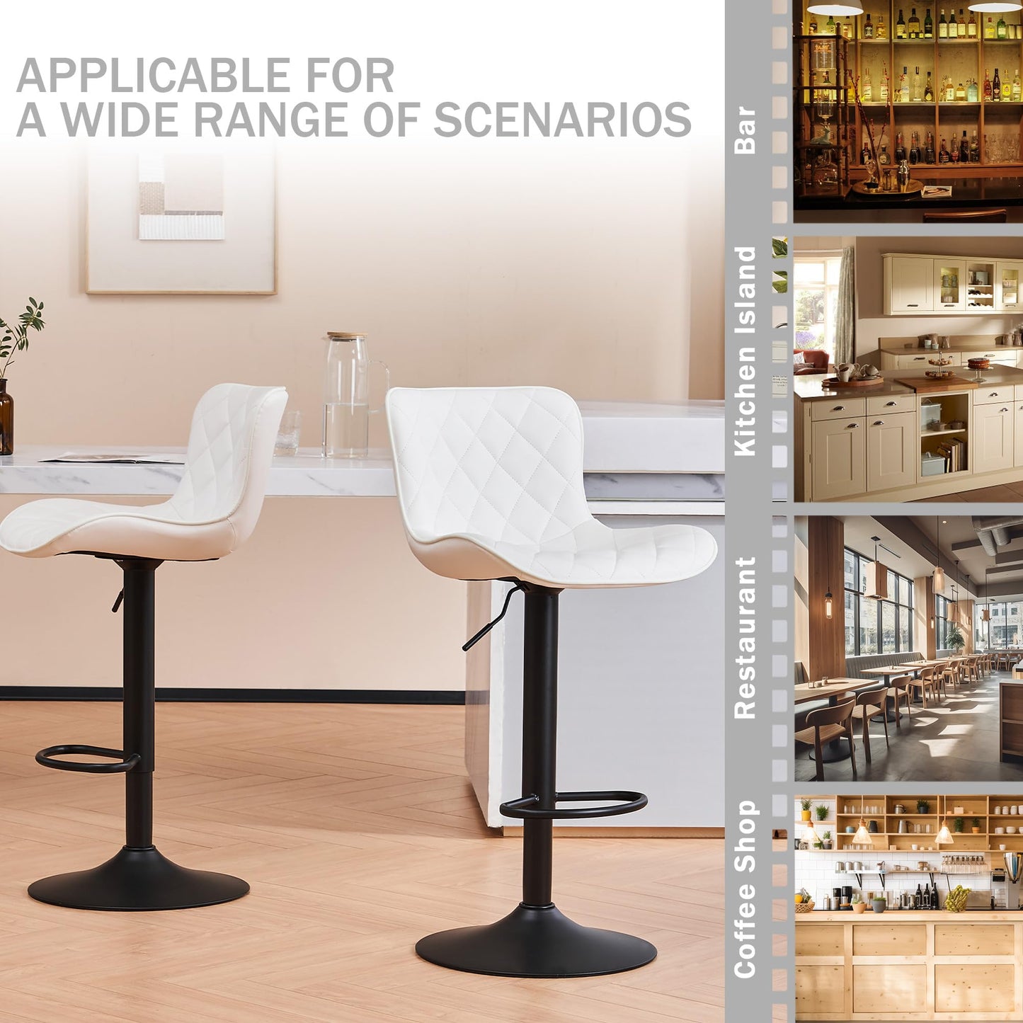 Kidol&Shellder Bar Stools Set of 2 Modern Kitchen Stools, White