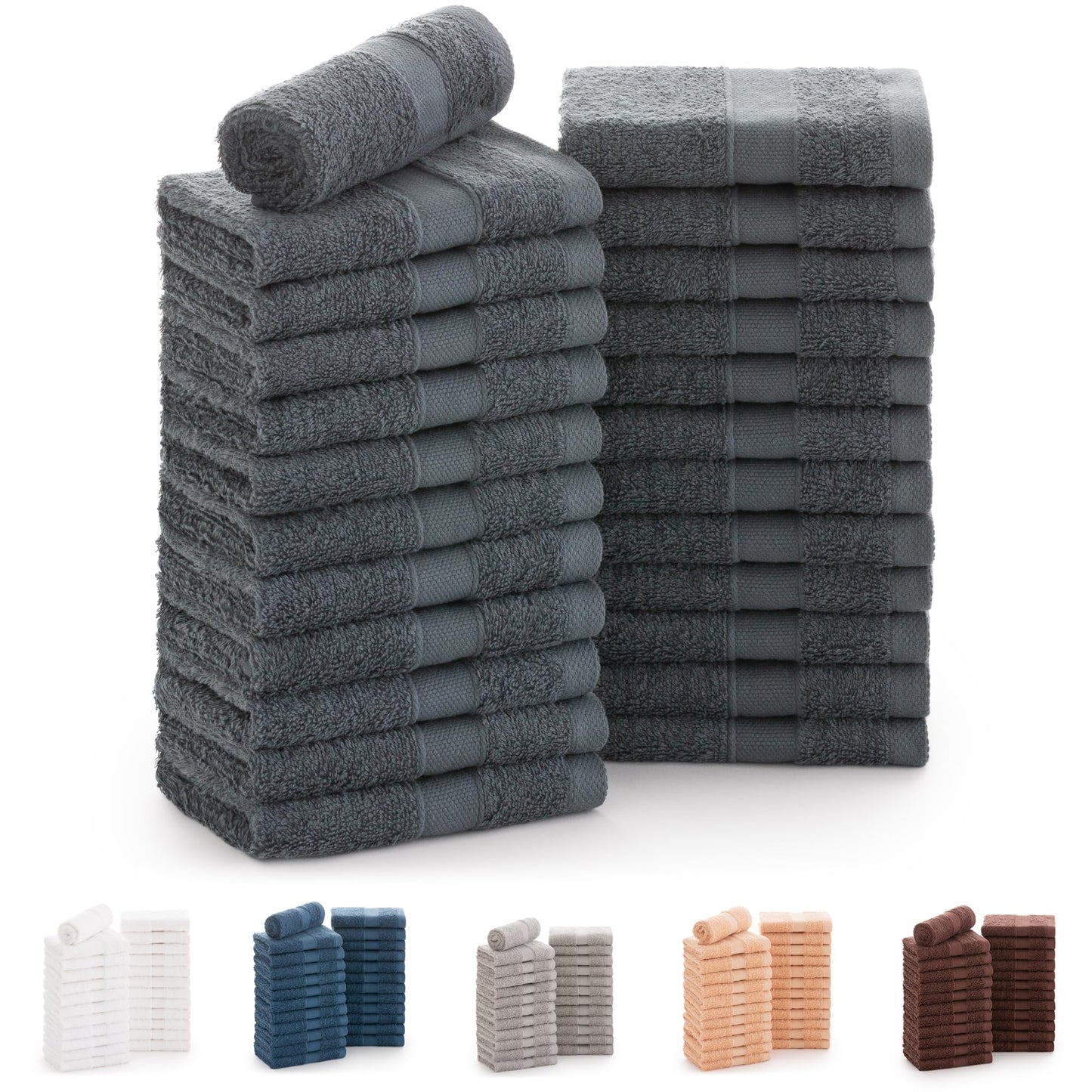 Todocama - Set of 24 Hand Towels (30x30 cm) 100% Soft and Absorbent Cotton, 550 gsm Premium, (Dark Grey)