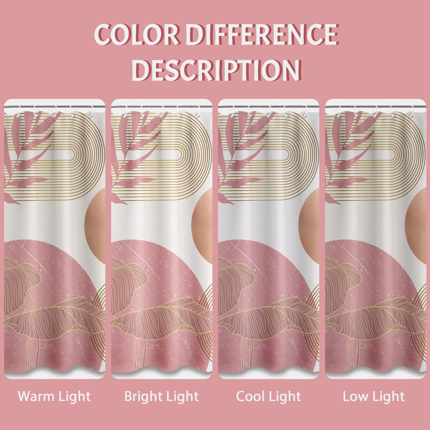 LanZanthic Blush Pink Boho Shower Curtains for Bathroom Light Pink and White Women MCM Wet Room Shower Curtain with hooks, Mould Proof Resistant