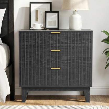 Yvsevnr Chest of Drawers 3 Drawer Bedroom Dresser Wooden Fluted Closet Dressers Anti-Tipping Storage Cabinet Unit Clothes Storage Organizer for