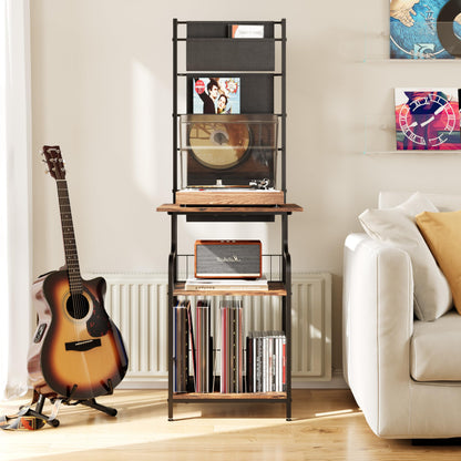 FANNYE Record Player Stand, 6-Tier Record Player Table, Vinyl Record Storage with Extra-Large Desktop, Turntable Stand End Table for Vinyl Record