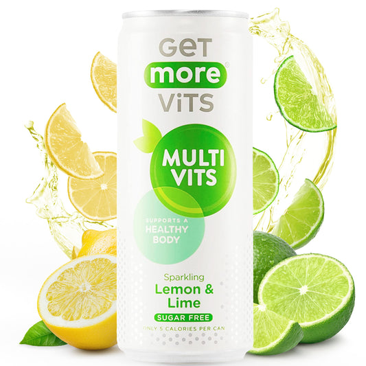 Get More Vits - Multi Vits Sparkling Lemon & Lime Spring Water (12 x 330ml), Sugar-Free, Low-Calorie, Natural Flavours, Supports a Healthy Body,