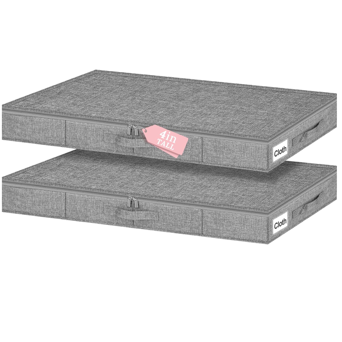 Low Profile Under Bed Storage Containers, 4" Tall Underbed Storage with Rigid Sidewalls & Bottom