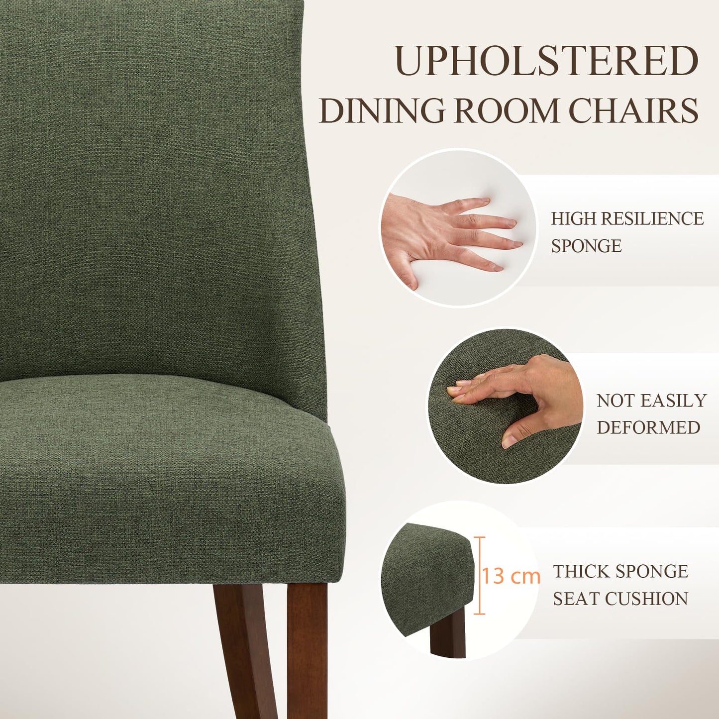 COLAMY Upholstered Dining Chairs Set of 4, Linen Fabric Parsons Dining Room Chairs with Curved Backrest, Solid Rubber Wood Legs