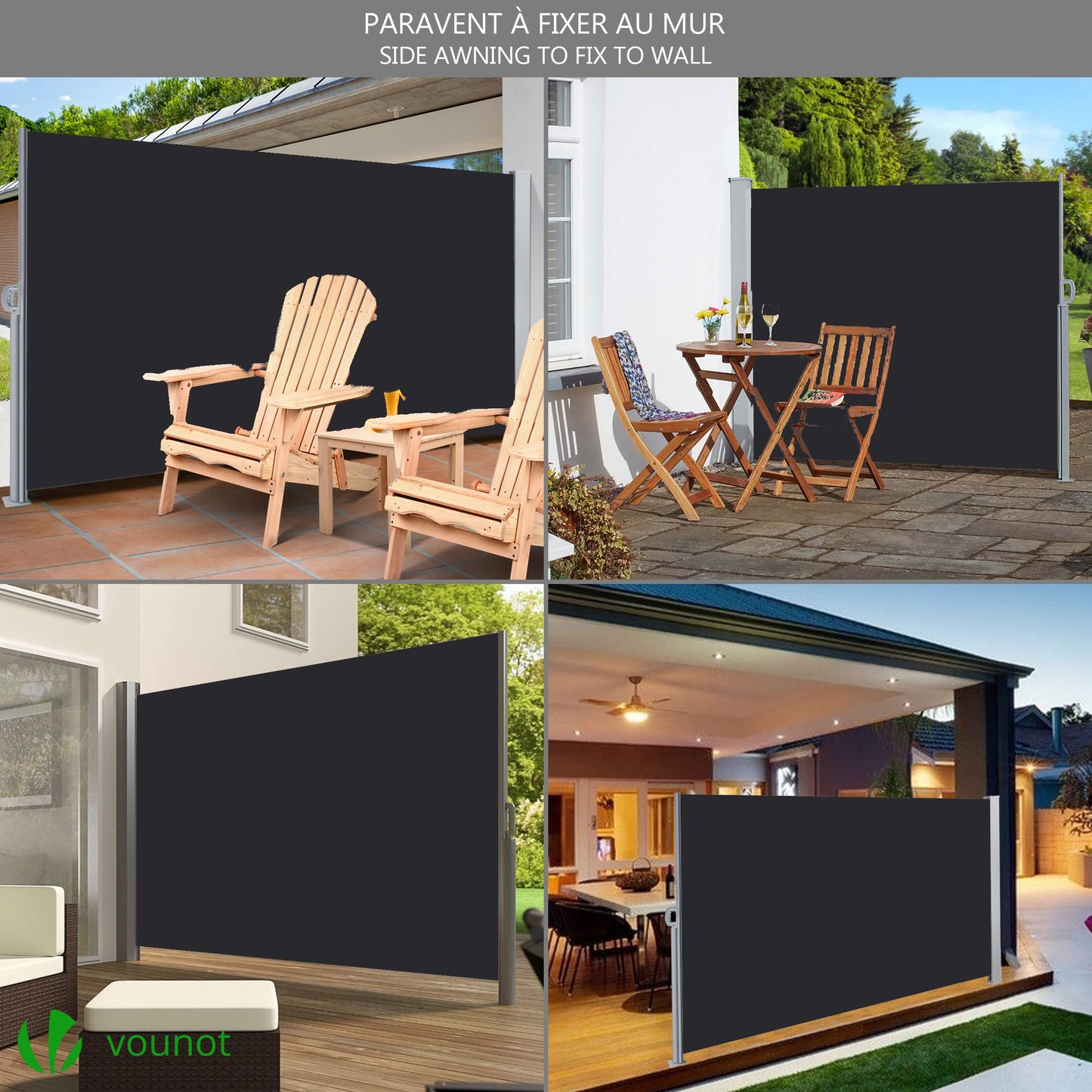 VOUNOT Side Awning Retractable, Outdoor Privacy Screen for Garden, Balcony, Terrace, 180 x 300 cm, Anthracite