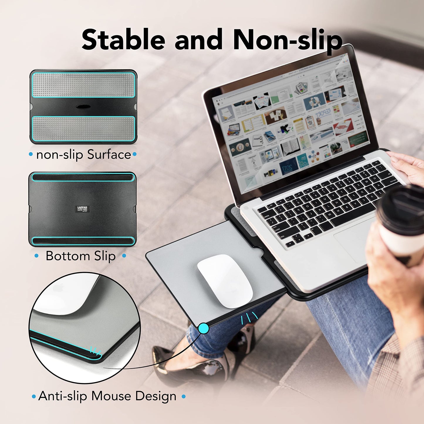 EHO Laptop Lap Pad - Laptop Stand Pad w Retractable Mouse Pad Tray, Anti-Slip Heat Shield Tablet Notebook Computer Stand Table w/Sturdy Stable Cooler