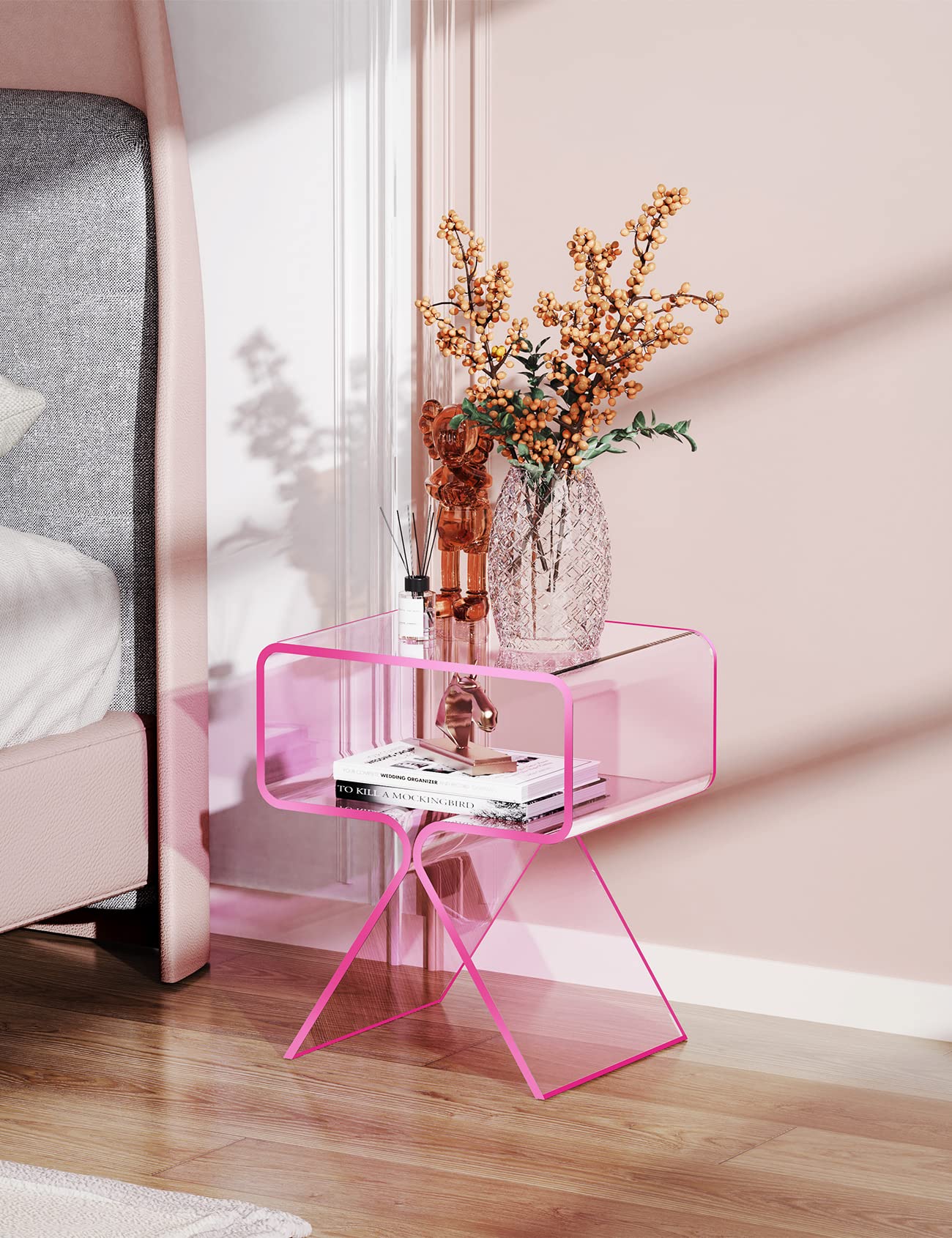 solaround Acrylic Side Table, No Assembly, 39 x 30 x 45 cm, Pink