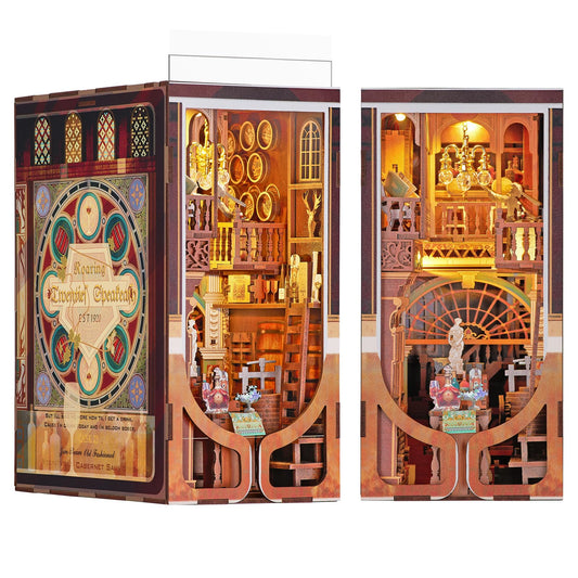 Book Nook Kit, DIY Miniature Dollhouse Booknook Kit, 3D Wooden Puzzle Bookend Bookshelf Insert Decor with LED Light for Teens and Adults (Roaring
