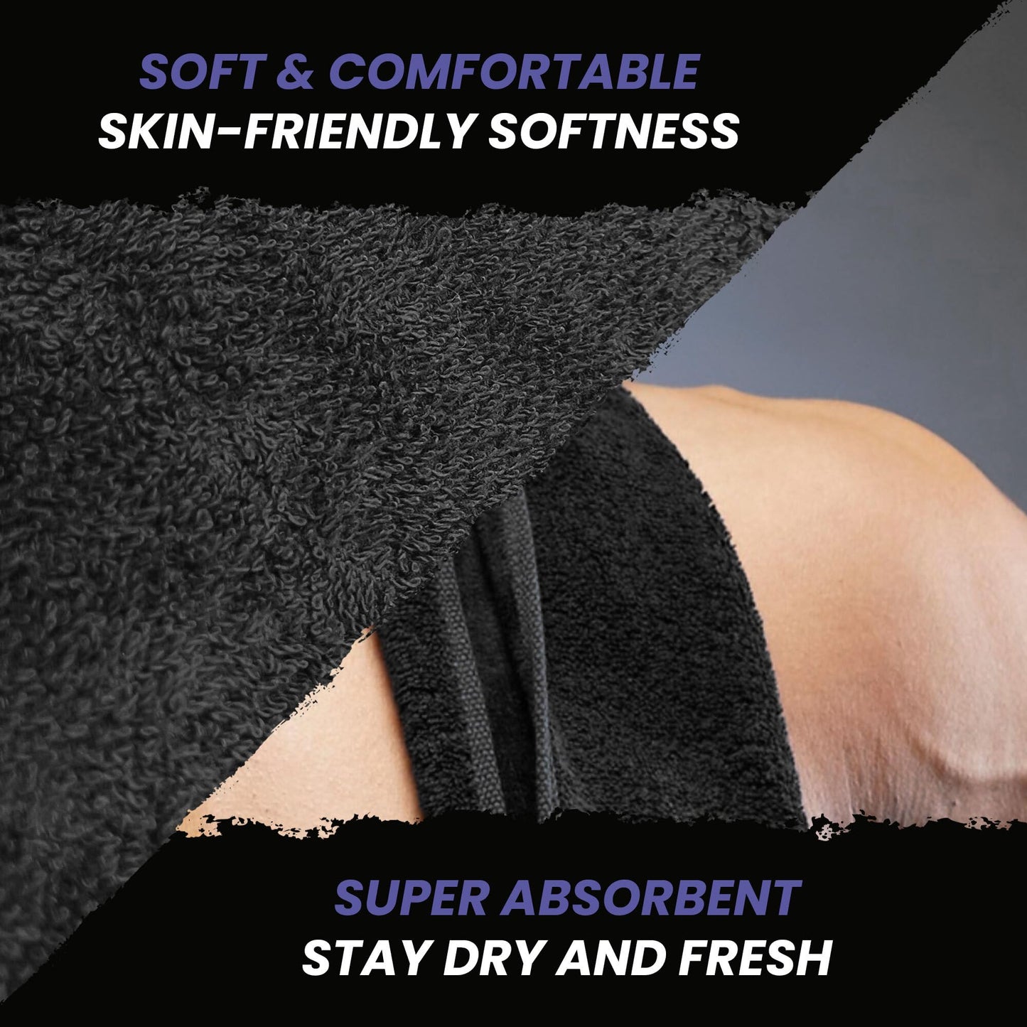 Beyond Gym Towel with Zip Pocket Cotton, High Absorbent for Crossfit Weightlifting and Running Black