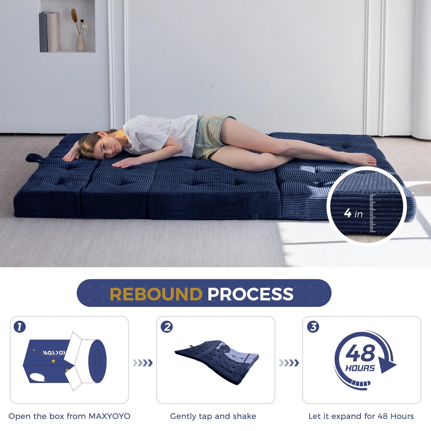 MAXYOYO Folding Mattress Double, Comfy Foldable Sofa Couch Bed, Guest Mattress with Handles Floor Futon Sofa Bed for Guest