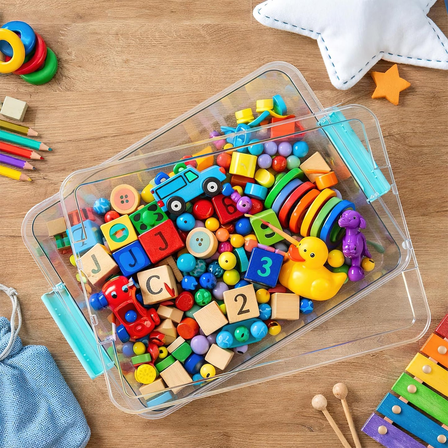MSYU 4 Pack Plastic Storage Bins with Lids, 5.7 L Clear Sensory Bins, Arts Crafts Organizers and Storage