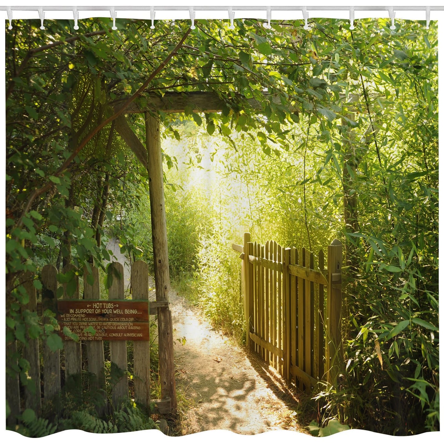 Qucarder Green Bamboo Forest Scenery Shower Curtain Open Wooden Fence Walkway to Garden Bath Curtain Waterproof Shower Curtains for Bathroom Decor