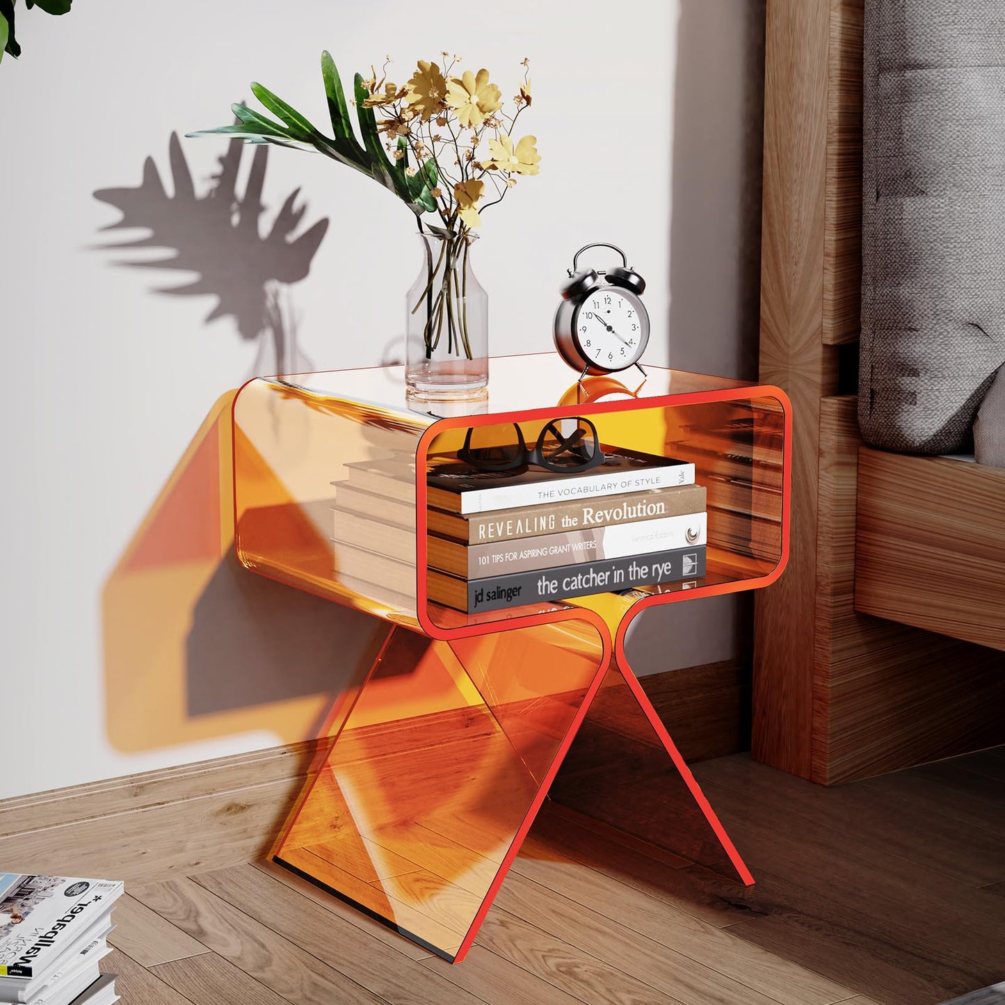 solaround Acrylic Side Table, No Assembly, 39 x 30 x 45 cm, Orange