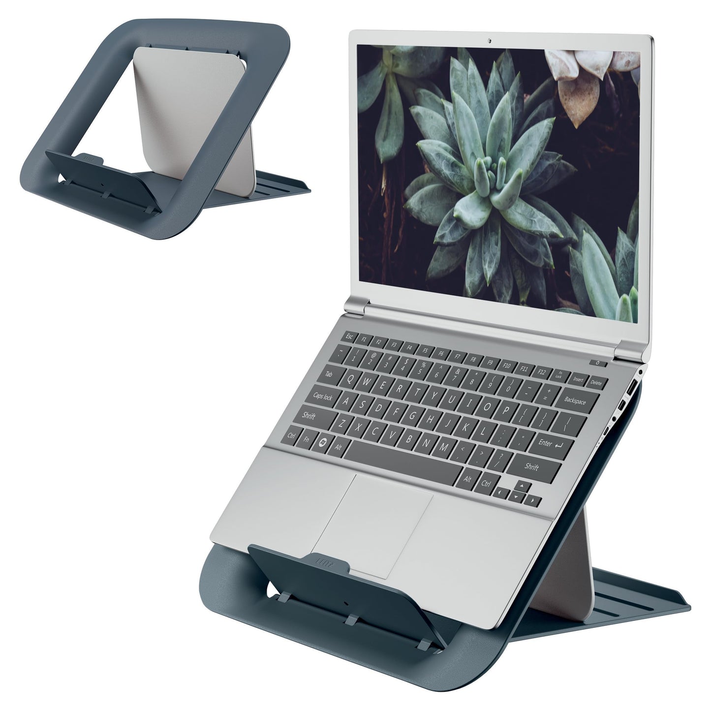 Leitz Adjustable Laptop Stand, Compact Laptop Holder With 4 Height Settings, 80% Recycled Plastic & 100% Recycable, Ergo Cosy Range, Velvet Grey