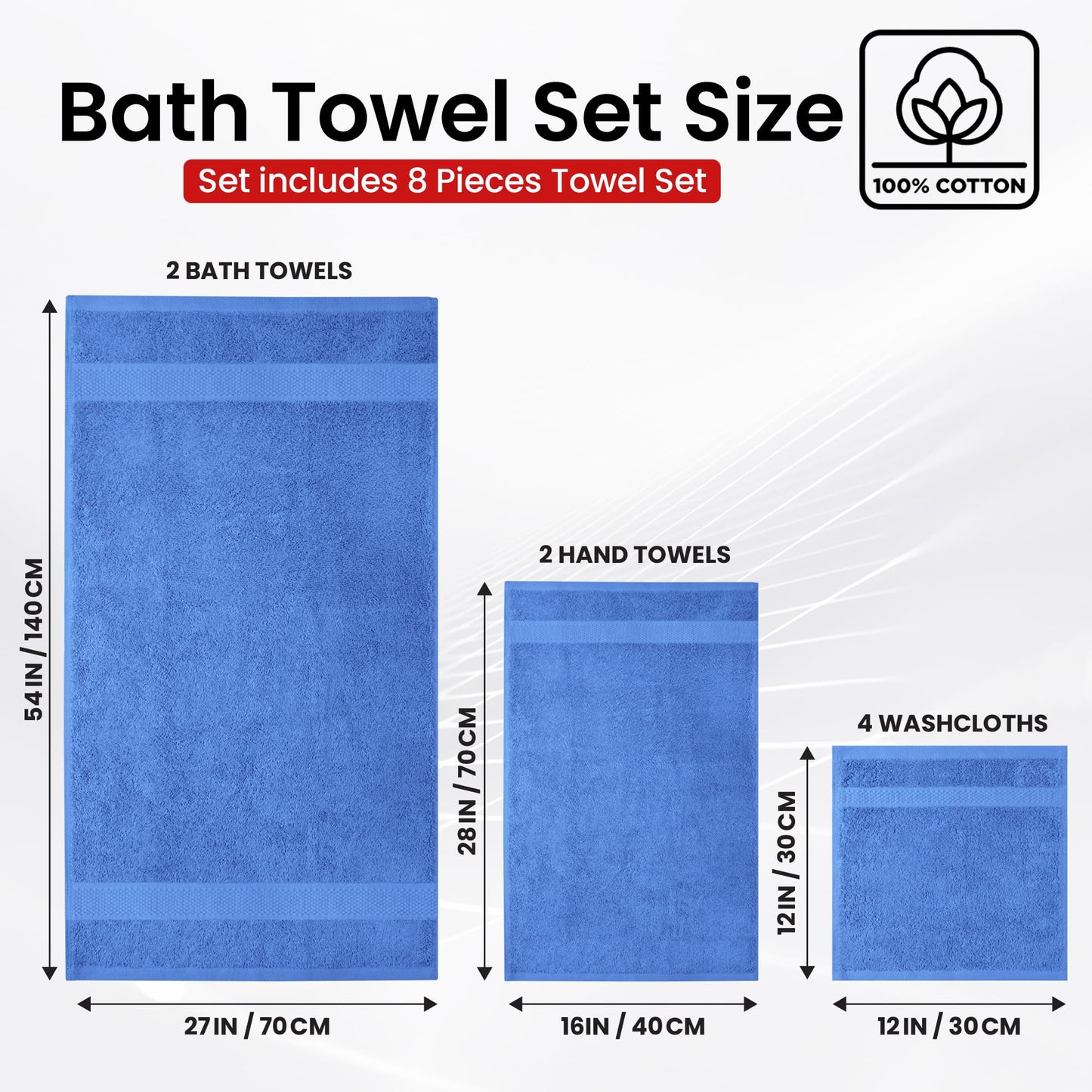 Infinitee Xclusives 100% Cotton Bath Towel Set ‚ 8 Piece Bathroom Towel Set
