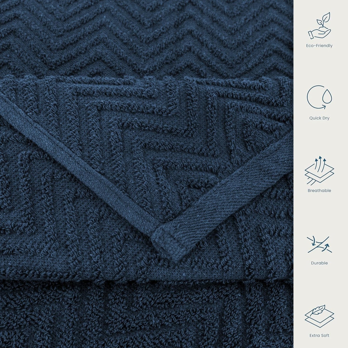 CASA COPENHAGEN Wave Textured 6-Piece Small Bath Towel Set - Navy Blue, 550 gsm, 6-piece small bath towels, durable cotton towels for everyday use
