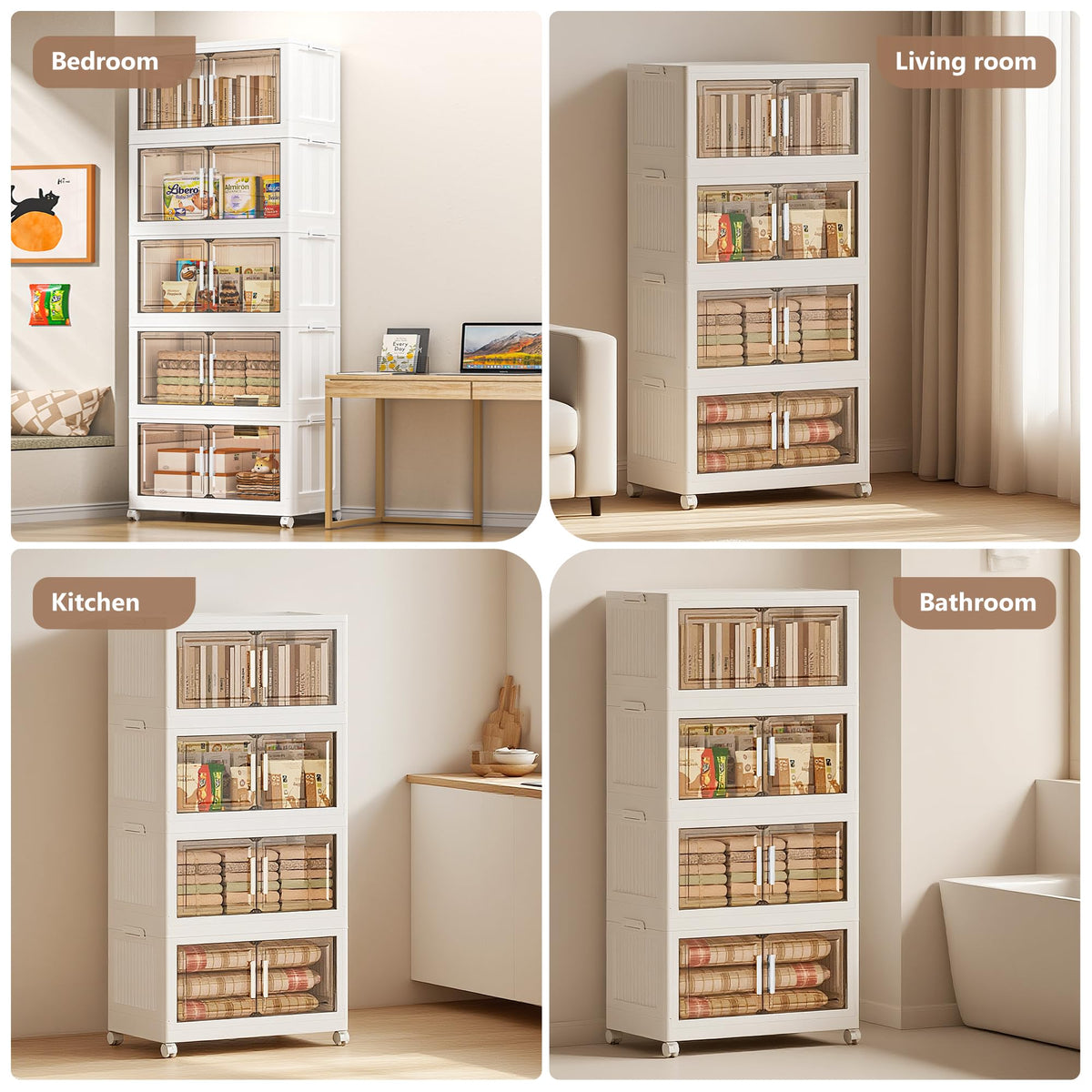 Naviconvex Storage Boxes with Lids, 5 Tier 300L Plastic Storage Box with Magnetic Doors and Wheels, Stackable Storages Boxes