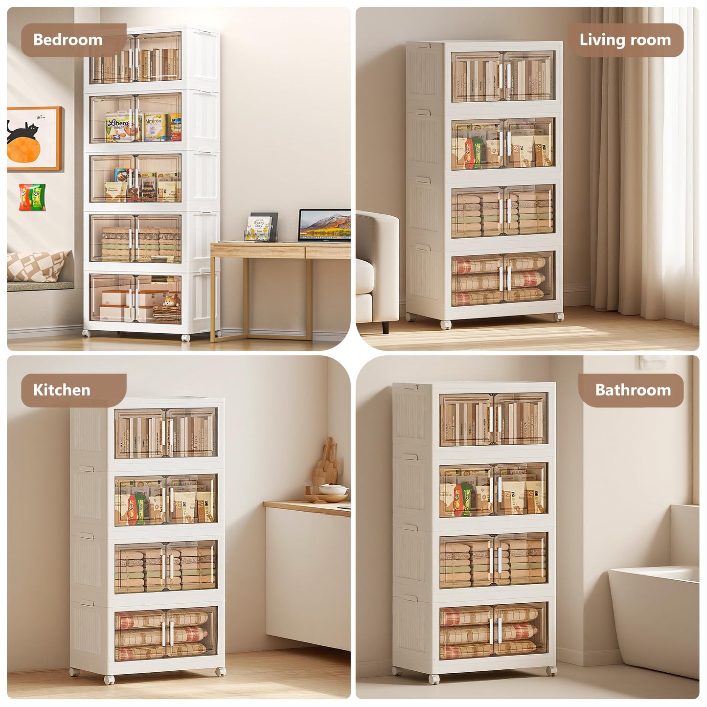 Naviconvex Storage Boxes with Lids, 5 Tier 200L Plastic Storage Box with Magnetic Doors and Wheels, Stackable Storages Boxes