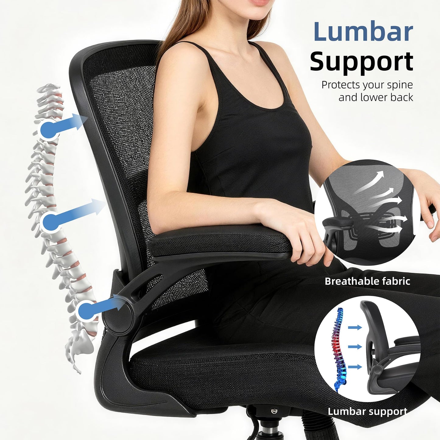 Ermnois Office Chair Ergonomic Desk Chair Home Mesh Lumbar Support Black