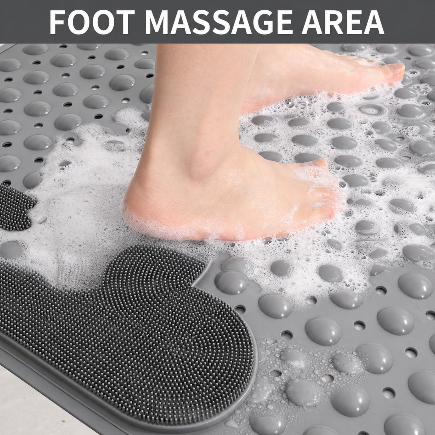 Venuso Shower Mat Non Slip Anti Mould, 80x80 cm Non Slip Bath Mat with Foot Massage Area