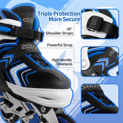 Boy Roller Skates with Full Light up Wheels, Adjustable Kids Roller Skates, Beginner Inline Skates for Boys Youth, Blue Ages 6-12