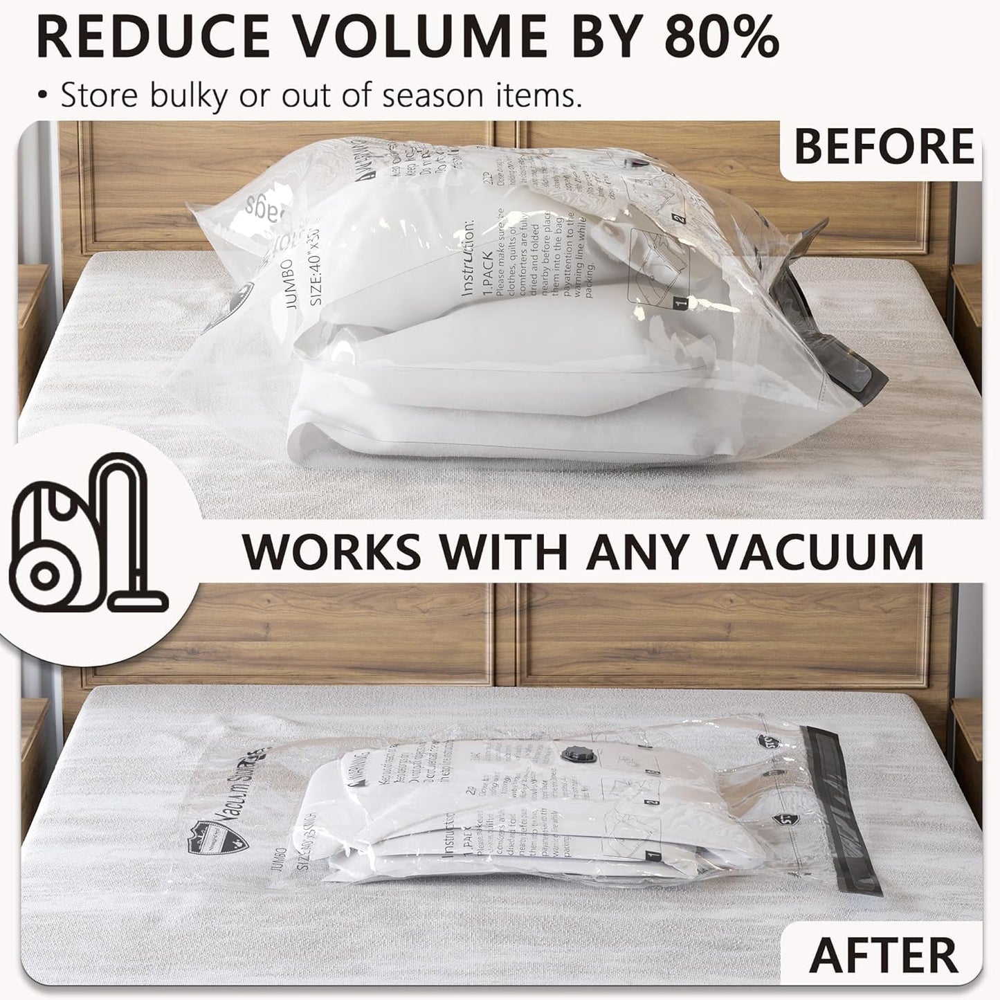 Vacuum Storage Bags 8 Jumbo, Space Saver Bags with Travel Hand Pump, Compression Seal Bags for Clothes, Duvets