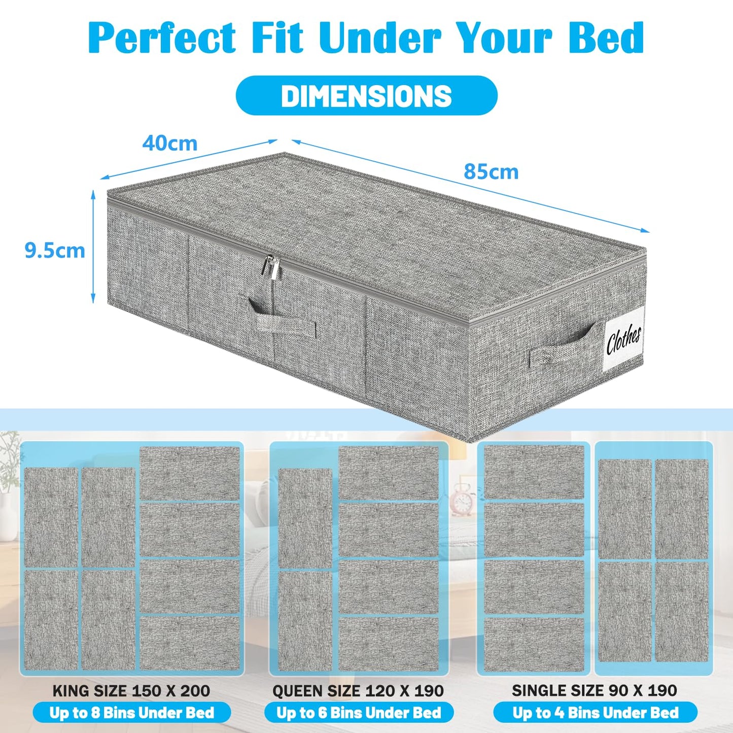 2 Pack Under Bed Storage Box with Lid, 10cm Tall Shallow Underbed Storage Bags with Zip