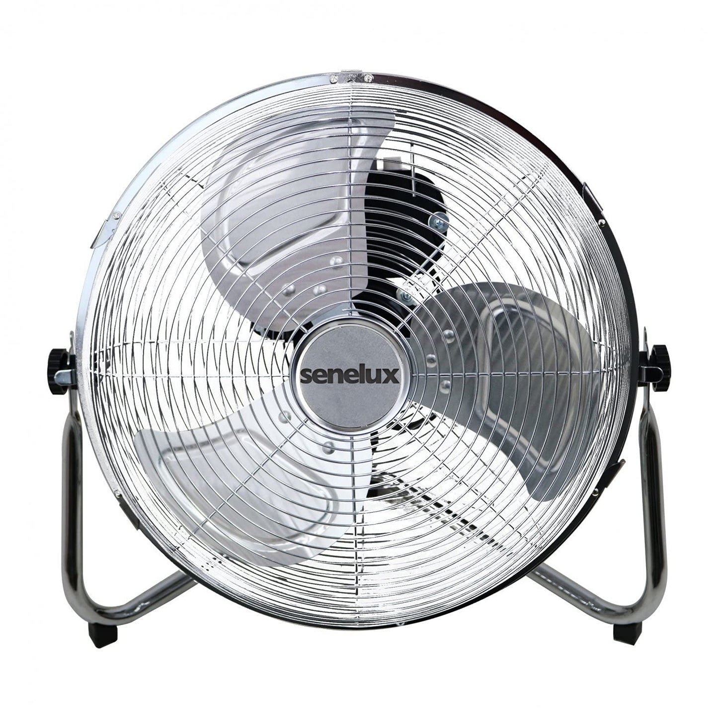 Senelux Floor Fan - Chrome Gym Fan - Electric Portable Cooling Fan for Home/Gym/Office Use - 3 Speed Settings with Tilting Feature - High Velocity