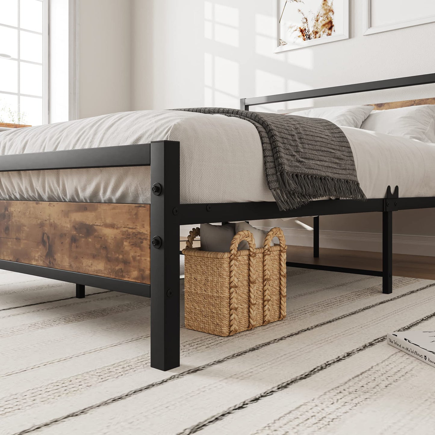 JELUTE Metal Platform Bed Frame, Double Size, Black