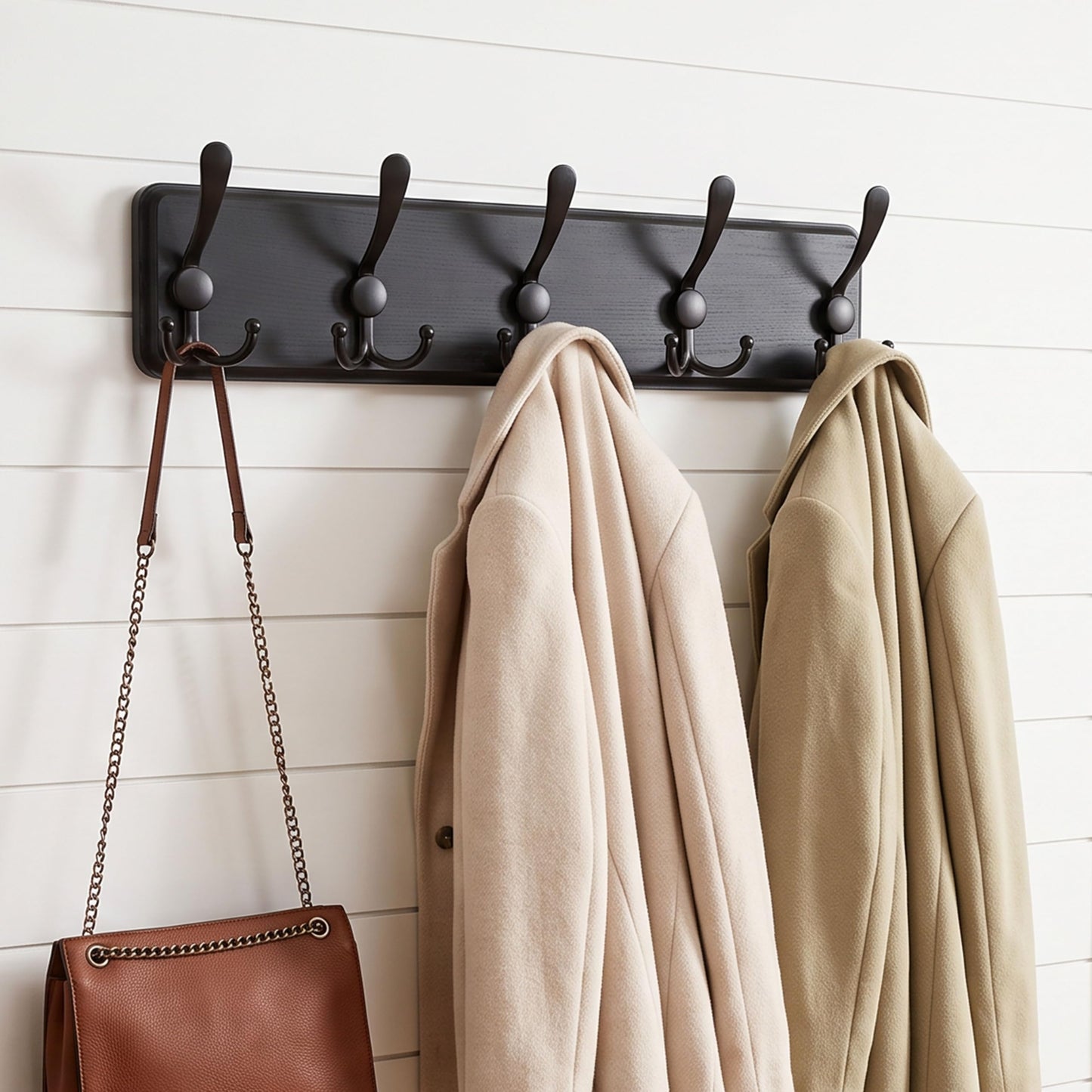 WEBI Coat Rack Wall Mounted,Wood Coat Hooks Wall Mounted Rustic,16" Hole to Hole,Large Coat Hanger Wall,Hook Rack,5 Triple Hooks for Hanging