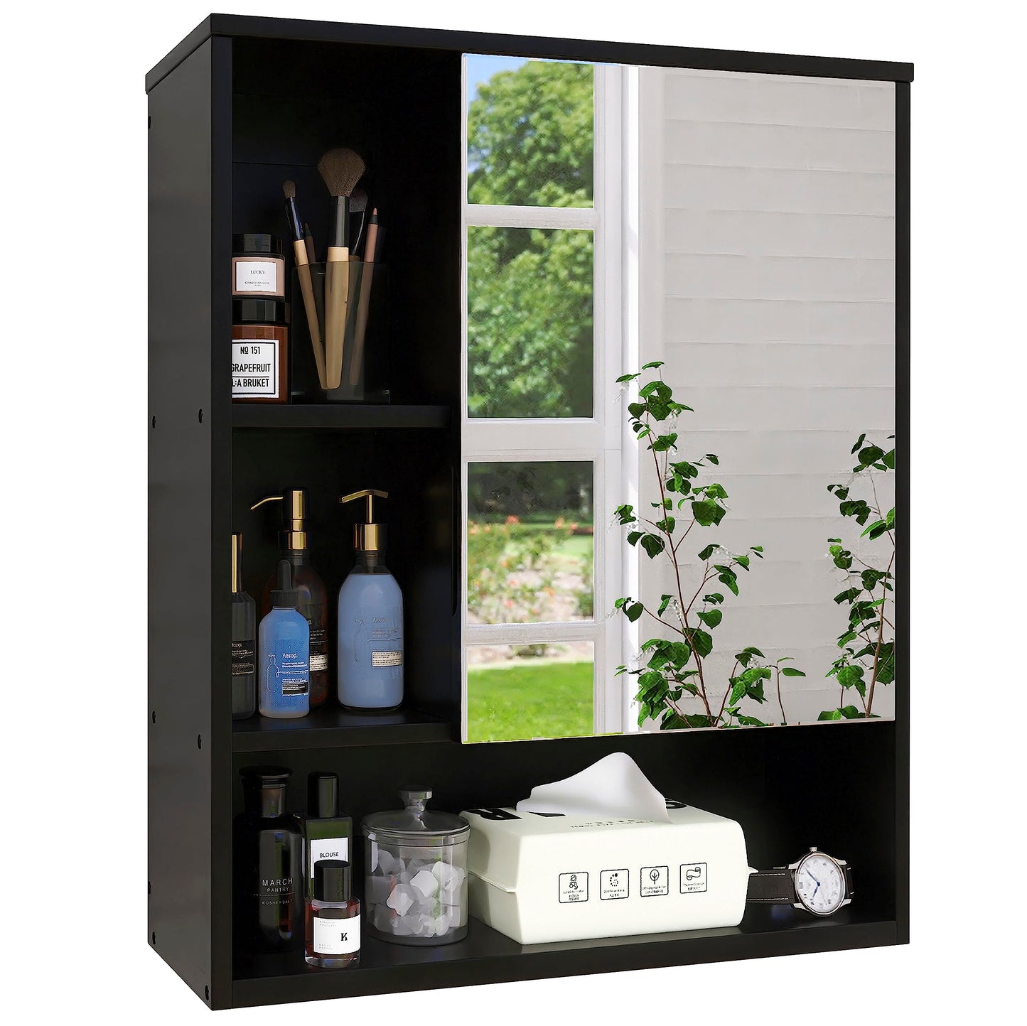 SMIBUY Bathroom Mirror Cabinet Wall Mounted, Bamboo Space Saver Medicine Cabinet, Wall Hanging Over Toilet Storage Cabinet with Mirror Door and