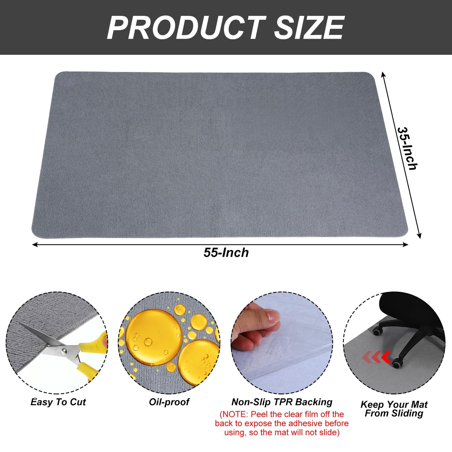 PATIKIL 90 x 140cm/(55" x 35") Office Chair Mat, Multi-Purpose Desk Carpet Floor Mats for Rolling Chairs for Hardwood Floors (Gray)