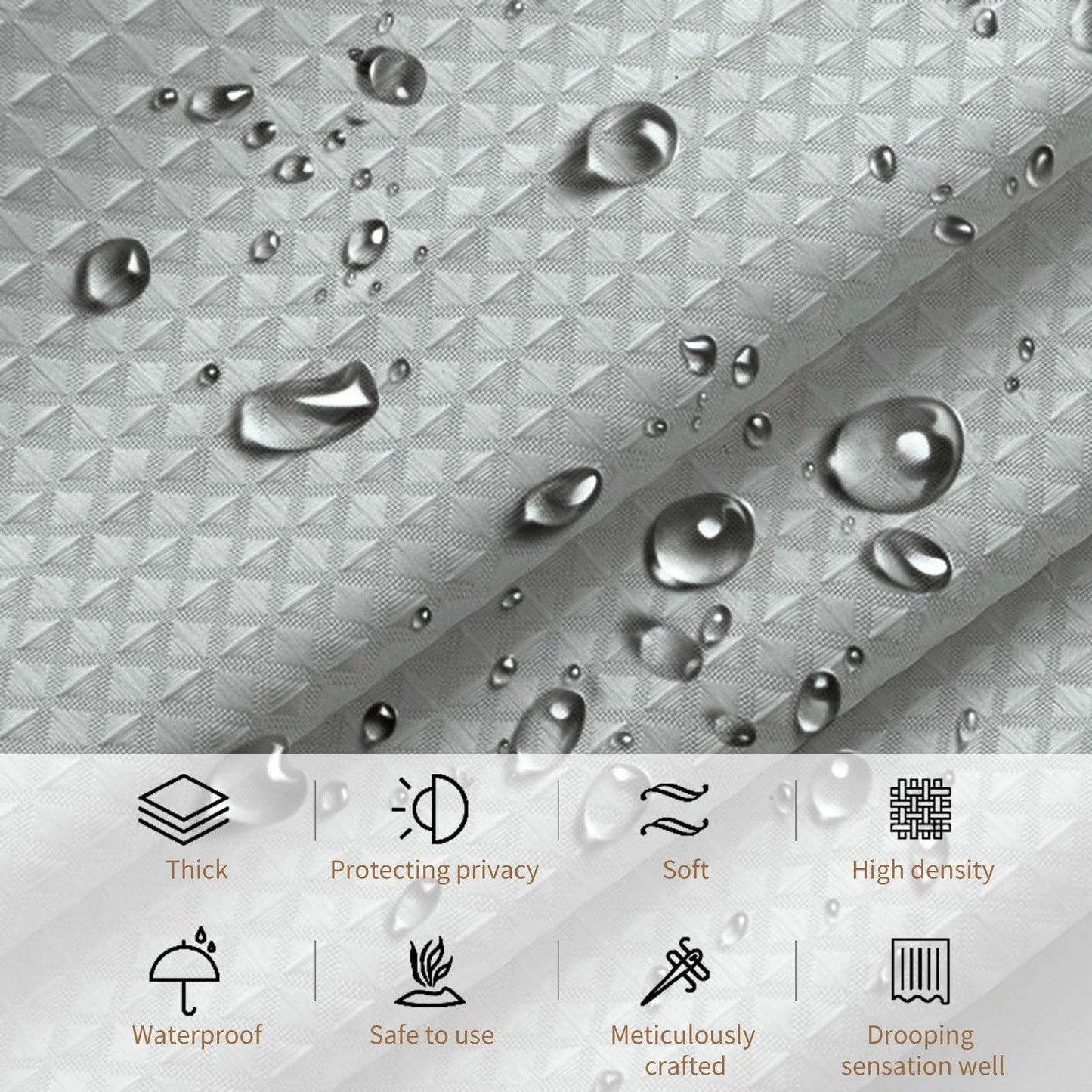 Stfery Waffle Shower Curtain, Grey Shower Curtain, 100 x 180 cm, Fabric Washable Shower Curtain, Washable, Anti-Mould