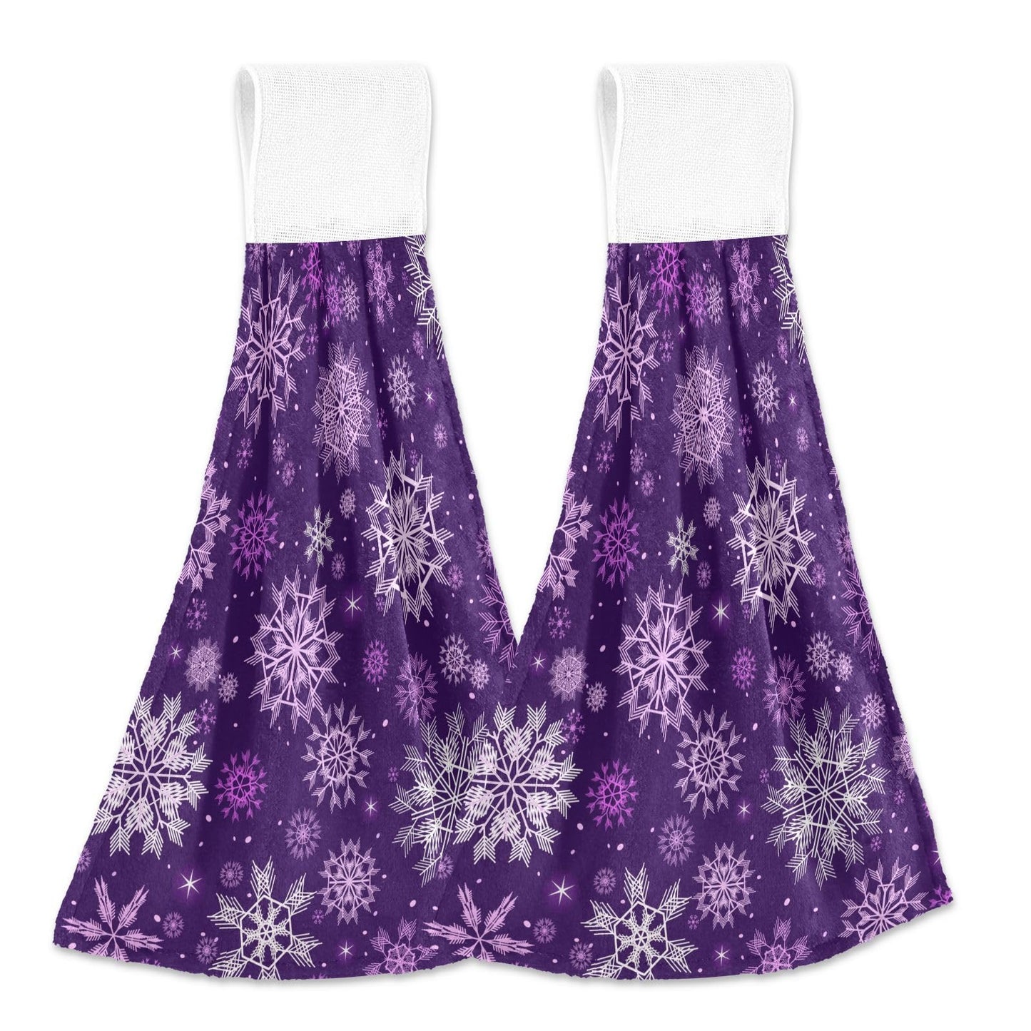 Mnsruu Hand Towels for Bathroom Christmas Purple Snowflakes Kitchen Towels Hanging Decorative Soft Absorbent Coral Fleece Dishcloth Set of 2