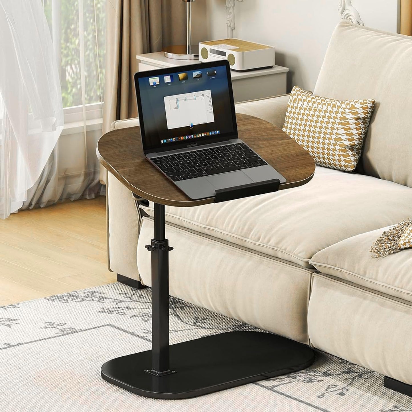 Kiss Me C Shaped Side Table, 360° Swivel End Table, Laptop Desk Black