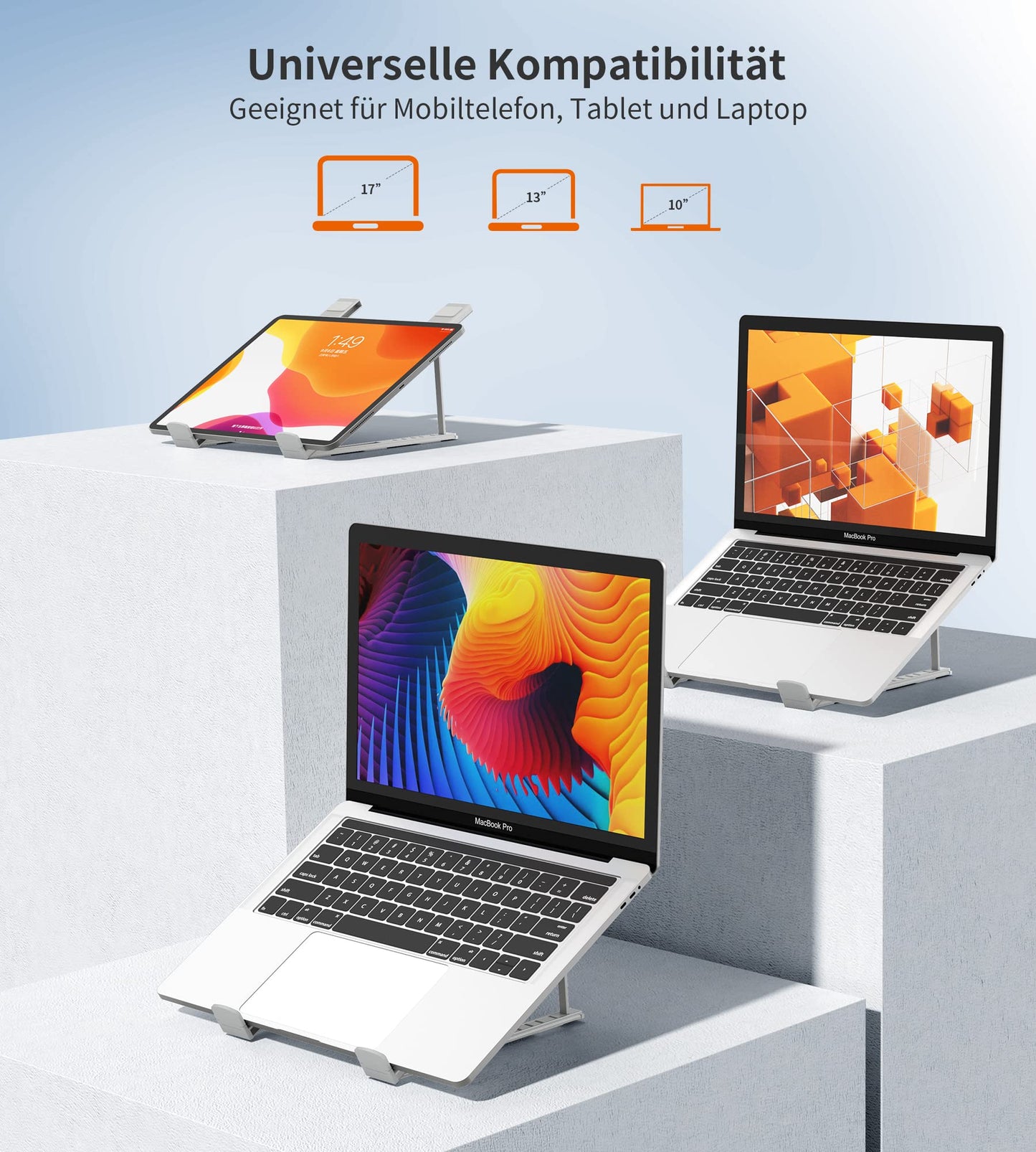 BHHB Laptop Stand, 6 Levels Height Adjustable, Foldable & Ventilated Aluminium, Compatible with Laptops (9-17 inches), Tablets, iPads, Phones