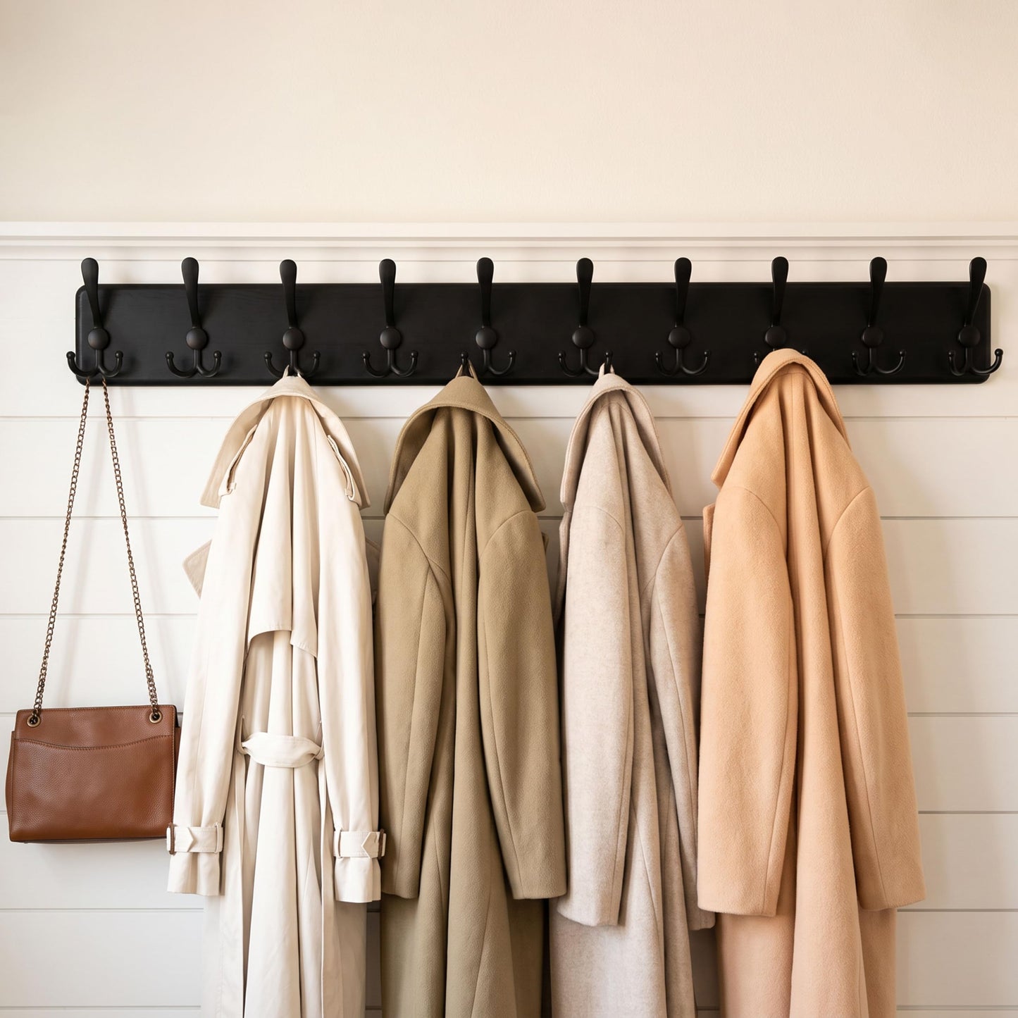 WEBI Coat Rack Wall Mounted Long,98cm Long,10 Tri Hooks for Hanging Coats,Wood Coat Hooks Wall Mounted,Wall Coat Hanger,Hook Rack for