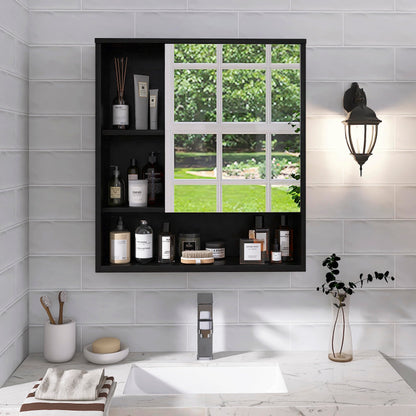 SMIBUY Bathroom Mirror Cabinet Wall Mounted, Bamboo Space Saver Medicine Cabinet, Wall Hanging Over Toilet Storage Cabinet with Mirror Door and