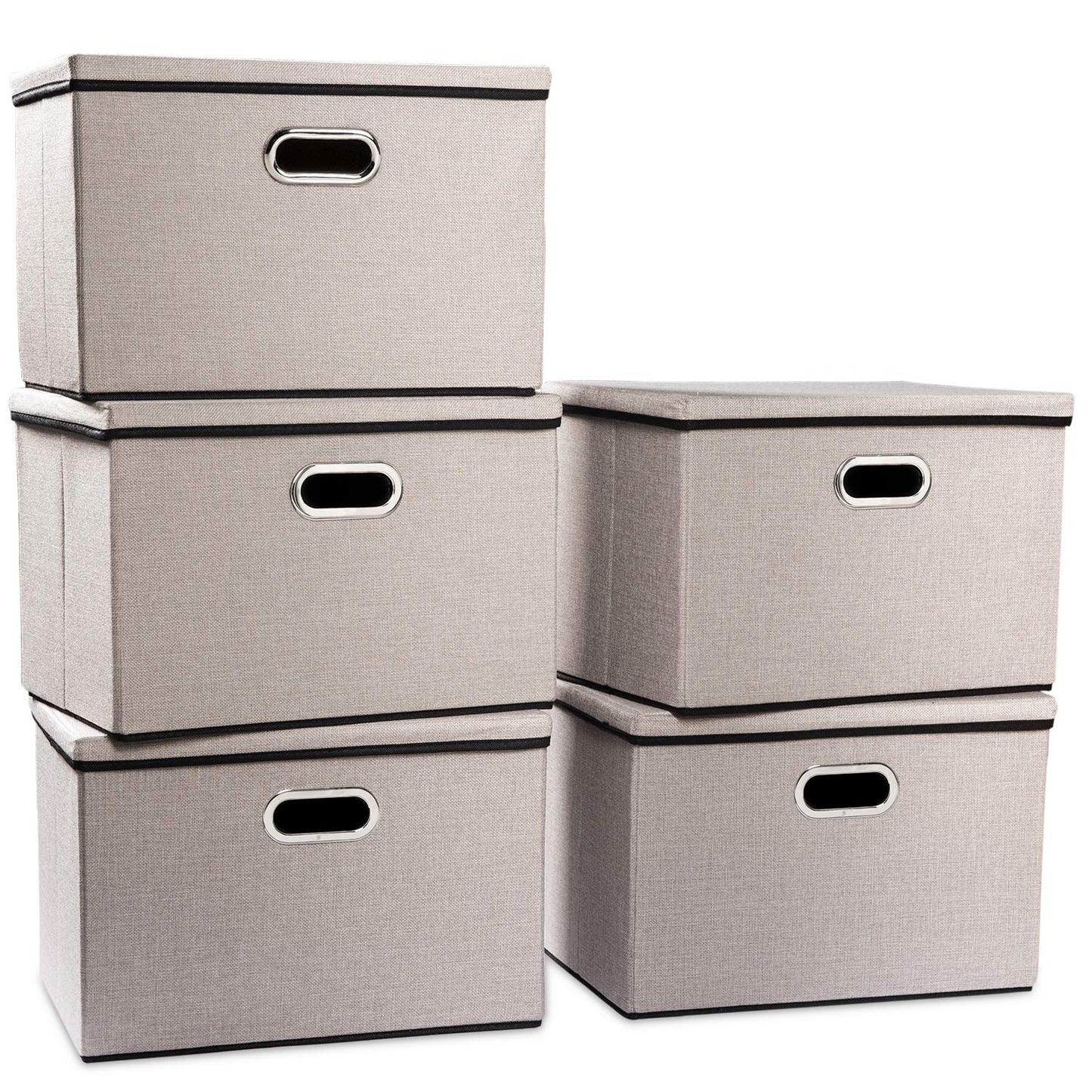 Prandom Storage Boxes with Lids Large,Collapsible Linen Fabric Storage Box,Decorative Bins,Really Useful Box,Clothing
