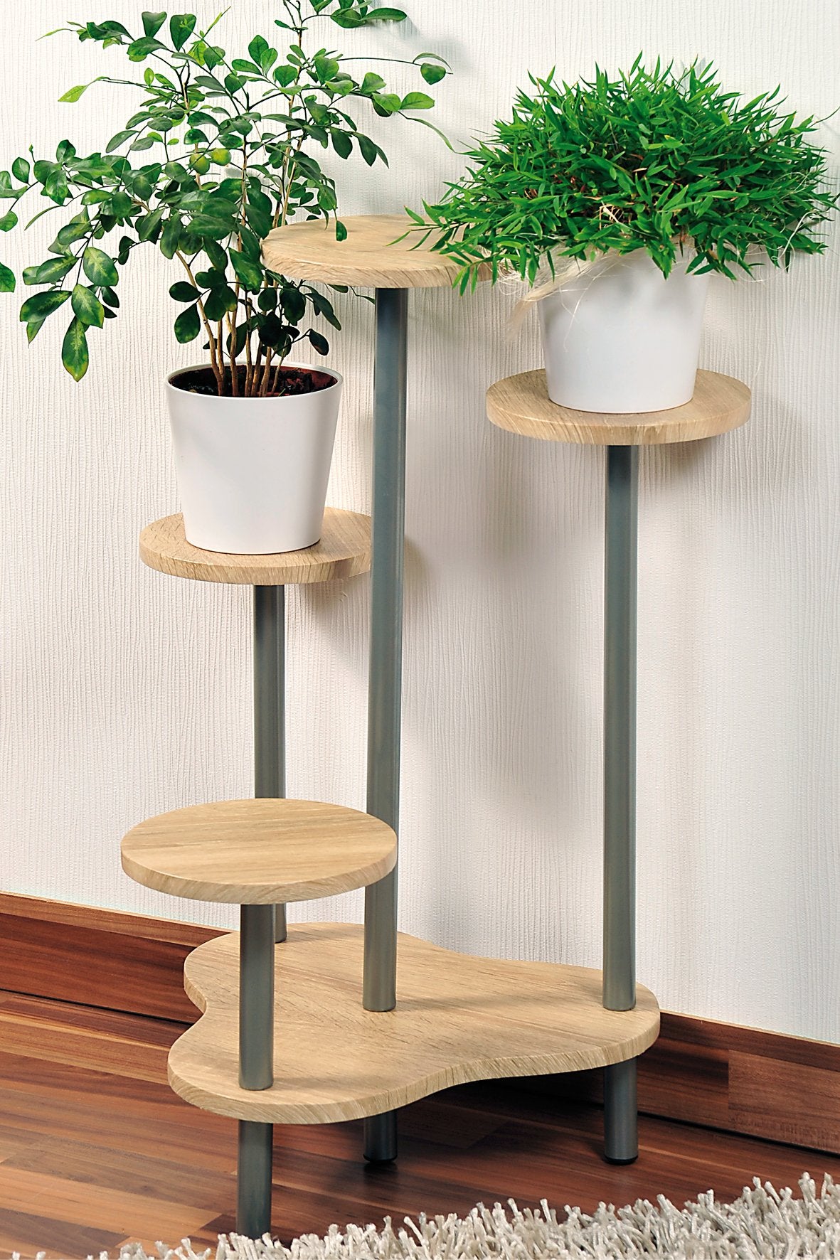 Kesper Flower Stand in Oak Decor, Wood, Brown/Grey, 64.5 x 72.5 x 46 cm