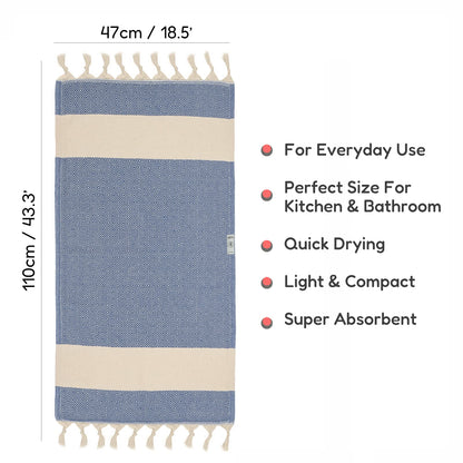 KZY LONDON Turkish Hand Towel Set of 2 - Towel for Kitchen and Bathroom - 50x100cm, 18,5x40 Inches