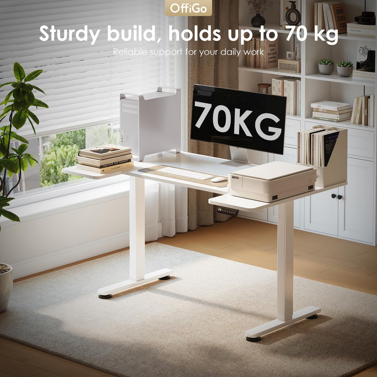 OffiGo Height Adjustable Desk, U Shaped Standing Desk with 3 Memory Presets