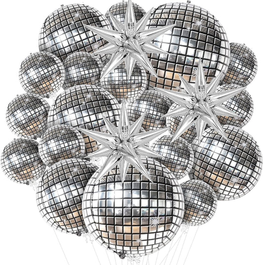 20 Pcs Ball, 22Inch 4D Large Foil Balloons And Disco Balloons With For 70s Disco Ball Decorations Party Graduation New Year Decoration