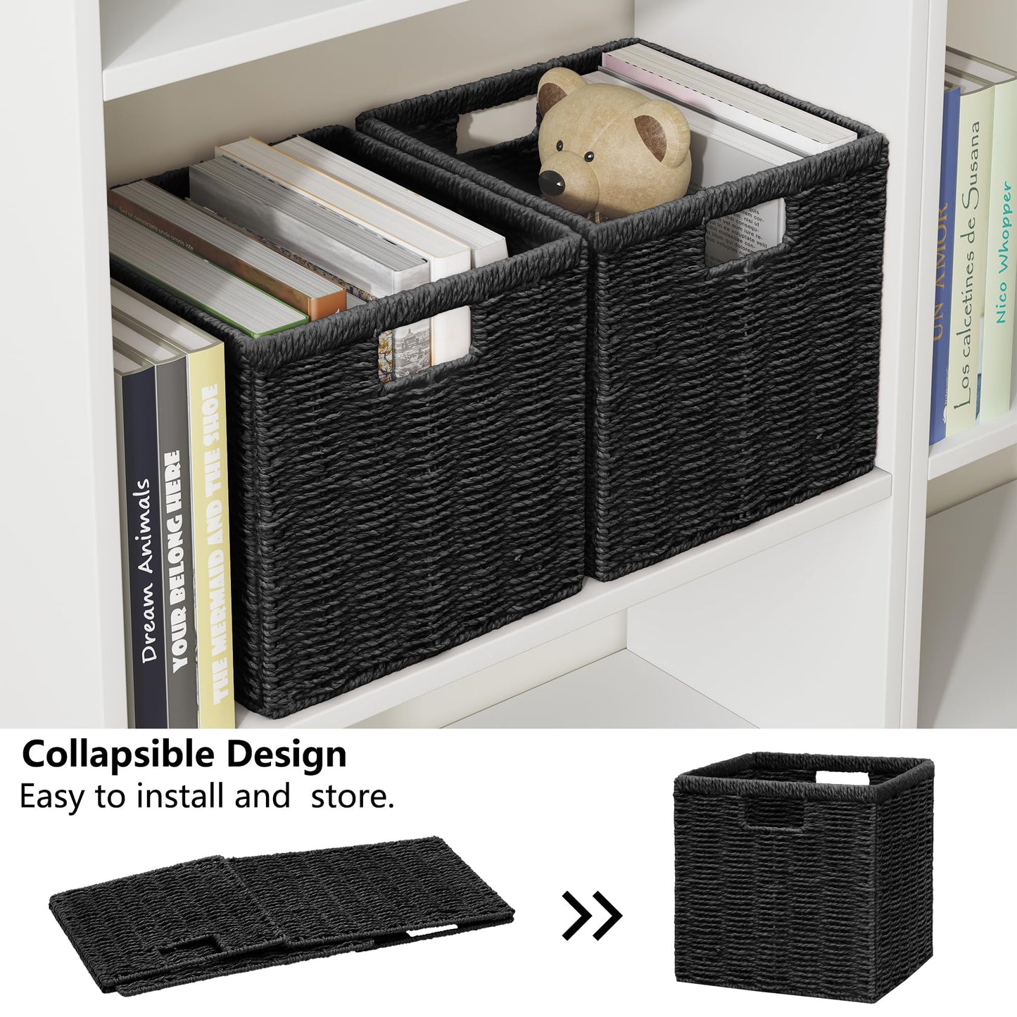 Vagusicc Wicker Storage Basket, Foldable Storage Cubes Organizer Bins, Handwoven Storage Baskets for Shelves Closet Wardrobe Bathroom