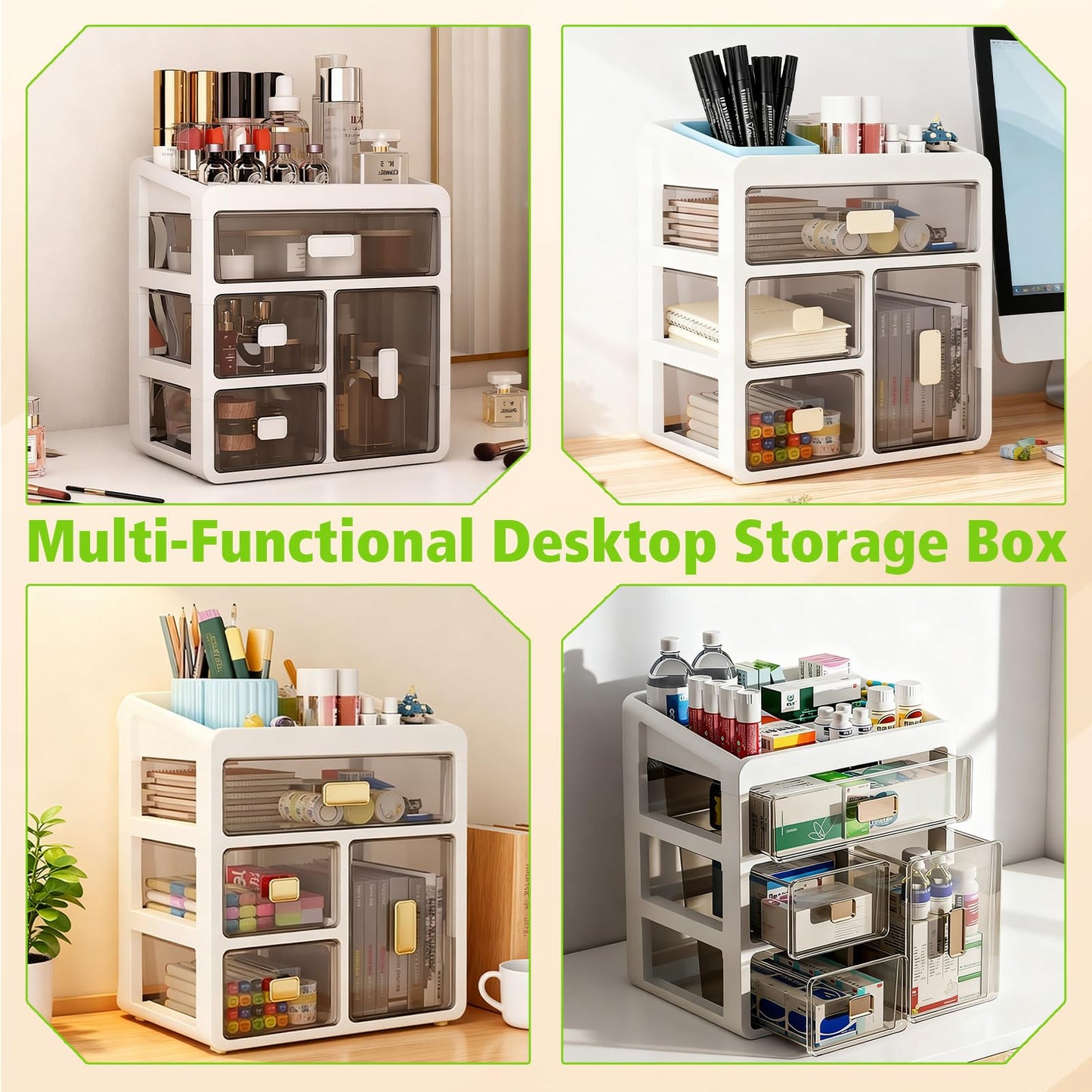 Ruiqas Stackable Medicine Storage Box with 4 Clear Drawers