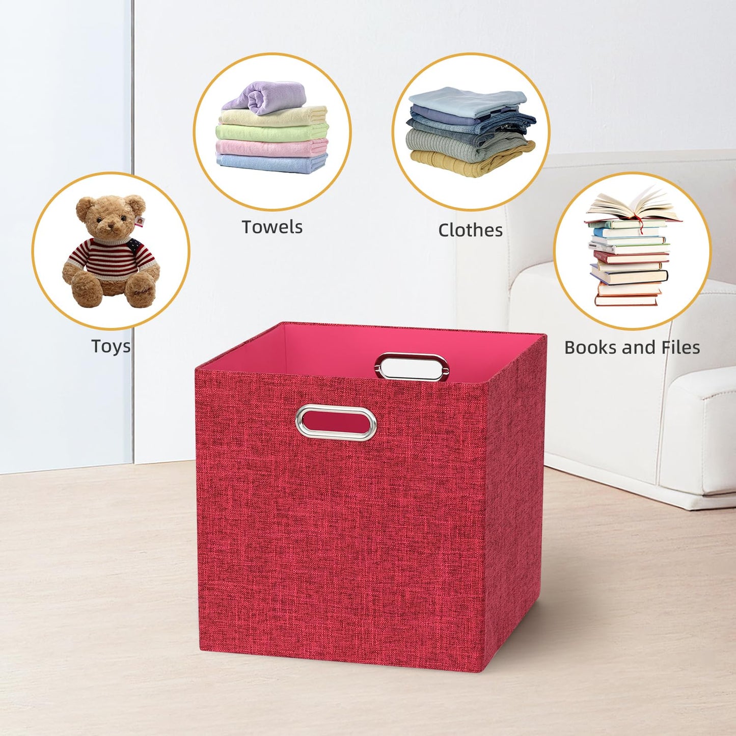 BinWhiz 4 Pack Collapsible Linen Fabric Storage Cubes/Organiser - 33x33x33 cm Fabric Bins for Kallax Shelves, Cabinet, Bookcase, Closet