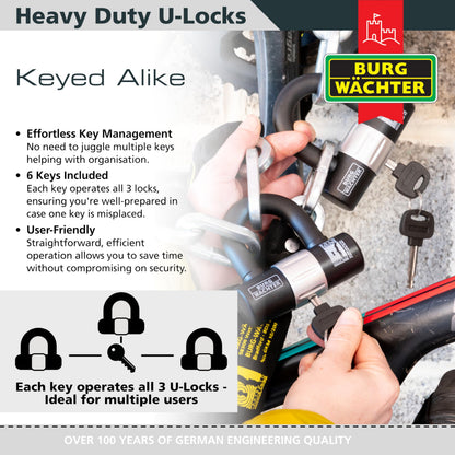 Burg-W?chter 100D Sold Secure Gold Pack, Black, Trio Keyed Alike U Locks