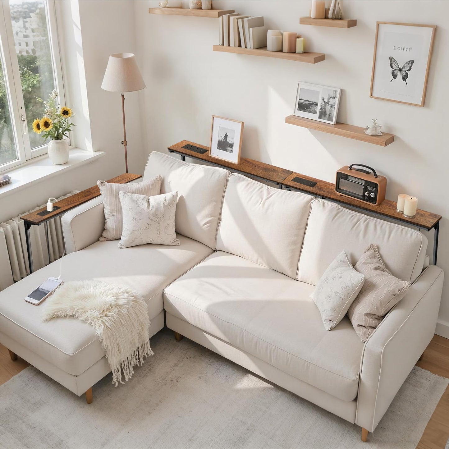 Keelian 180 cm Height-Adjustable Console Table Behind Sofa Rustic Brown